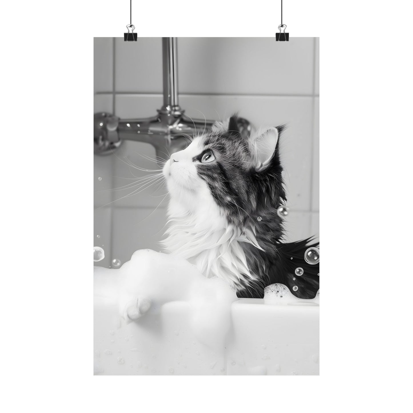 Bathroom Wall Art Print featuring Feline in Tub Decoration
