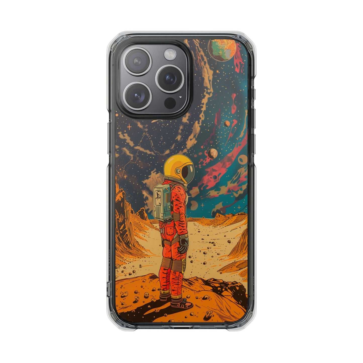 Clear Magnetic Case with Retro Astronaut Design for iPhone Models