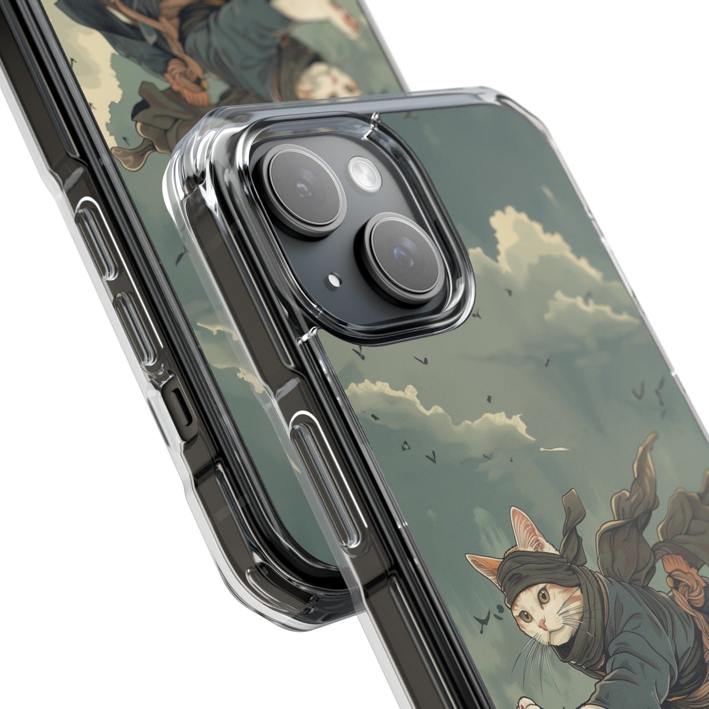 Stealthy Magnetic Clear Case for iPhone Series with Ninja Feline Design