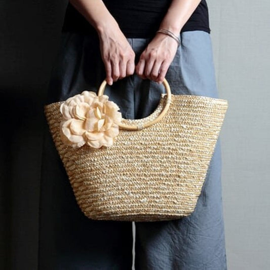 Coseey Floral Woven Straw Tote Bag