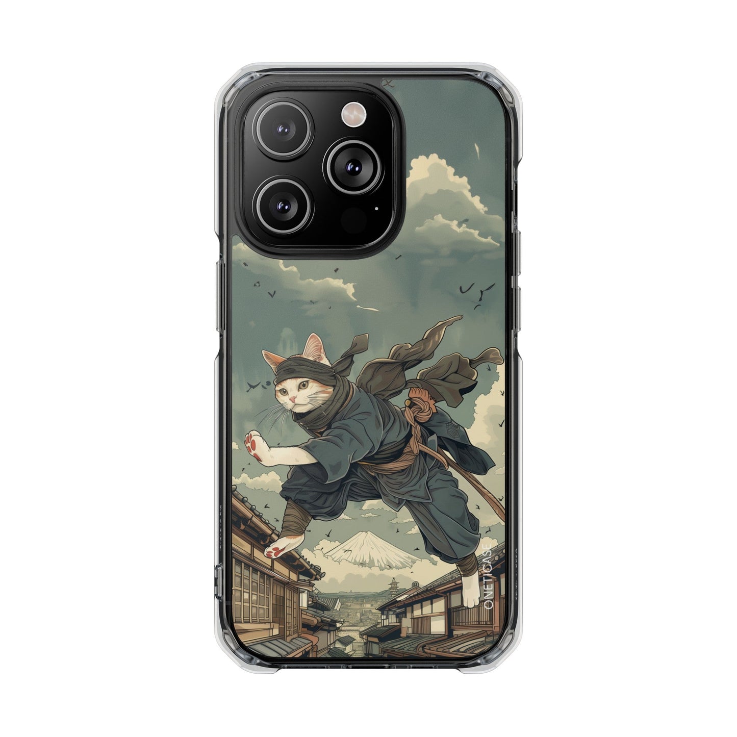Stealthy Magnetic Clear Case for iPhone Series with Ninja Feline Design