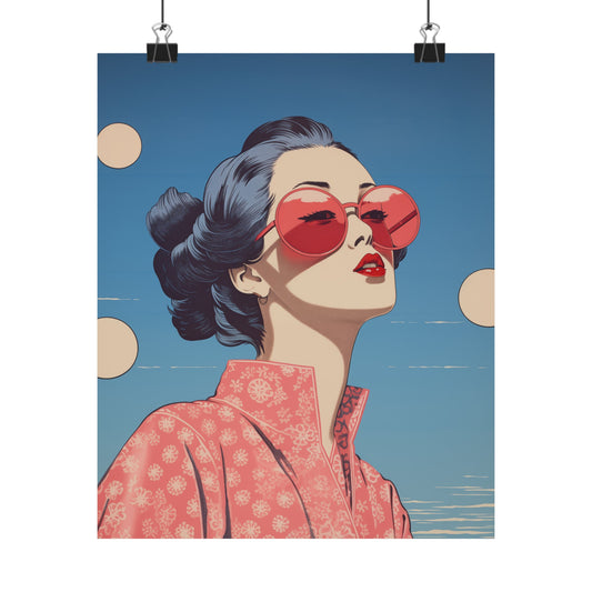 Sakura Blossom Pop Art Poster with a Kimono Vibe