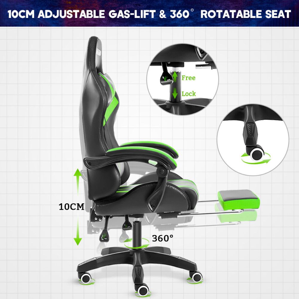 LED Gaming Chair with Built-In Footrest and Massaging Function