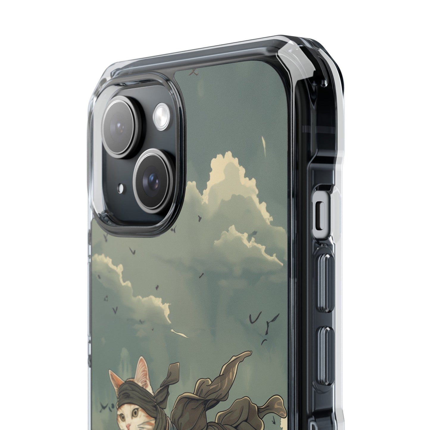 Stealthy Magnetic Clear Case for iPhone Series with Ninja Feline Design