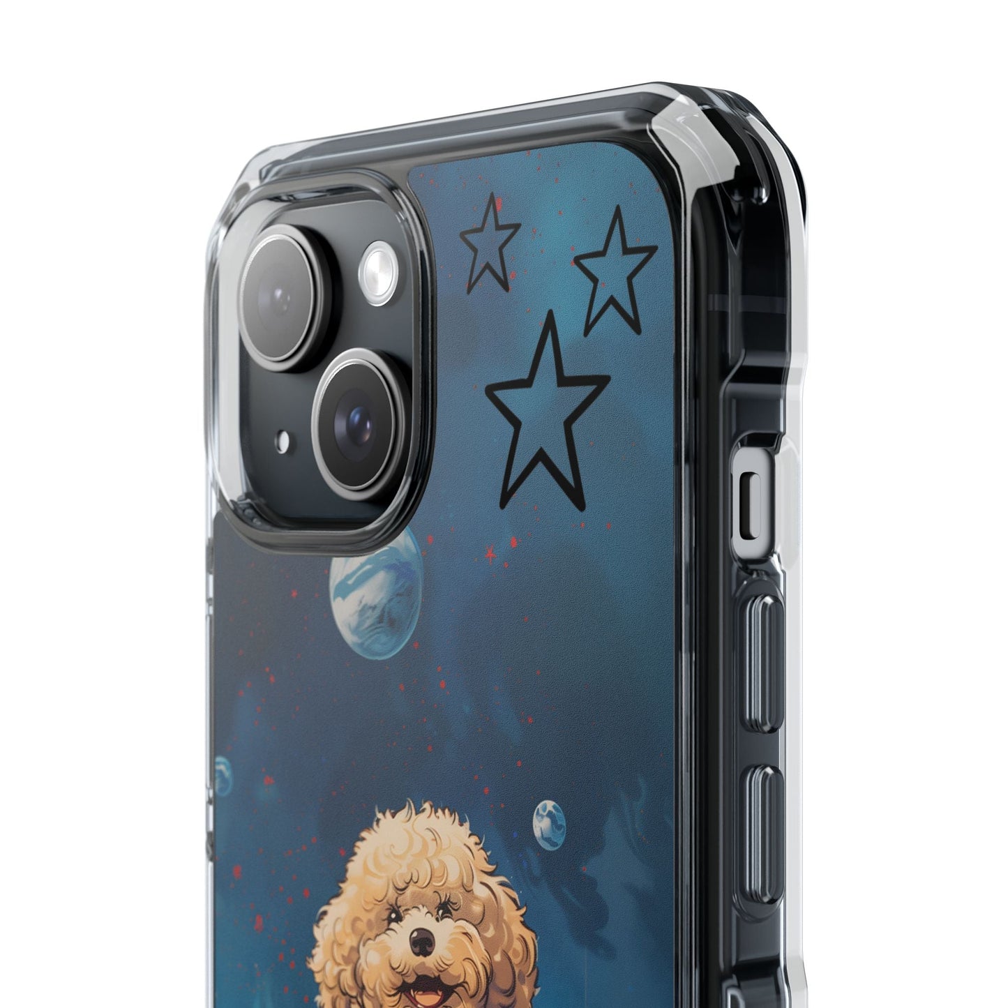 Clear Magnetic Case with Floating Poodle in Outer Space Design for iPhone Series by Starry Fluff's - Pookie Poodle Edition