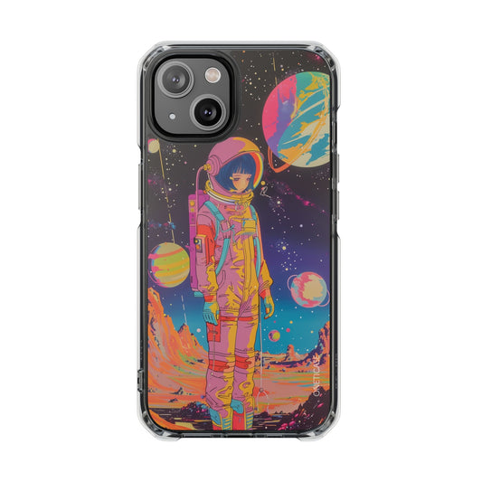 Girl Astronaut Anime on Planet X - Retro Magnetic Clear Case for iPhone Series