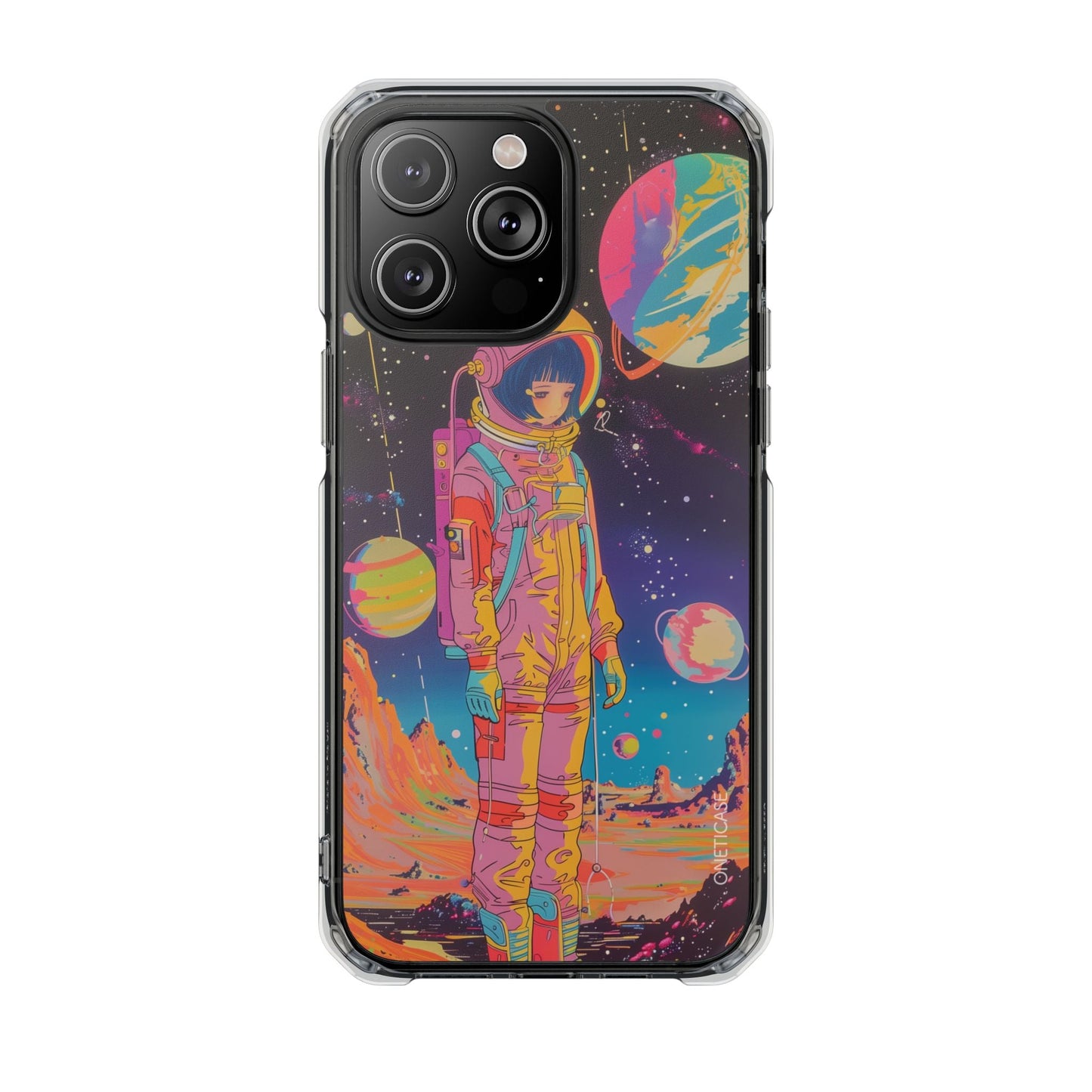 Girl Astronaut Anime on Planet X - Retro Magnetic Clear Case for iPhone Series