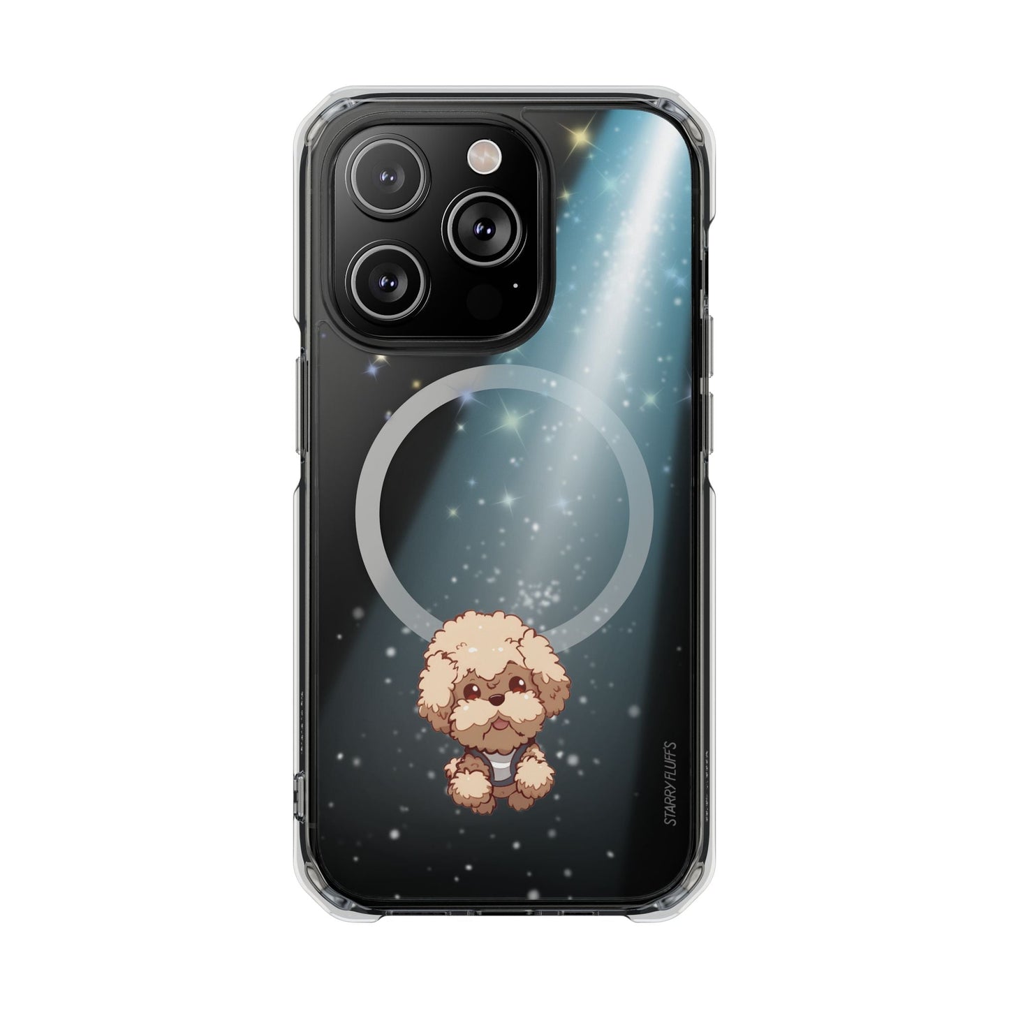 Pookie the Poodle - Luminous Canine Floating in Space Transparent Magnetic Phone Case for iPhone Collection