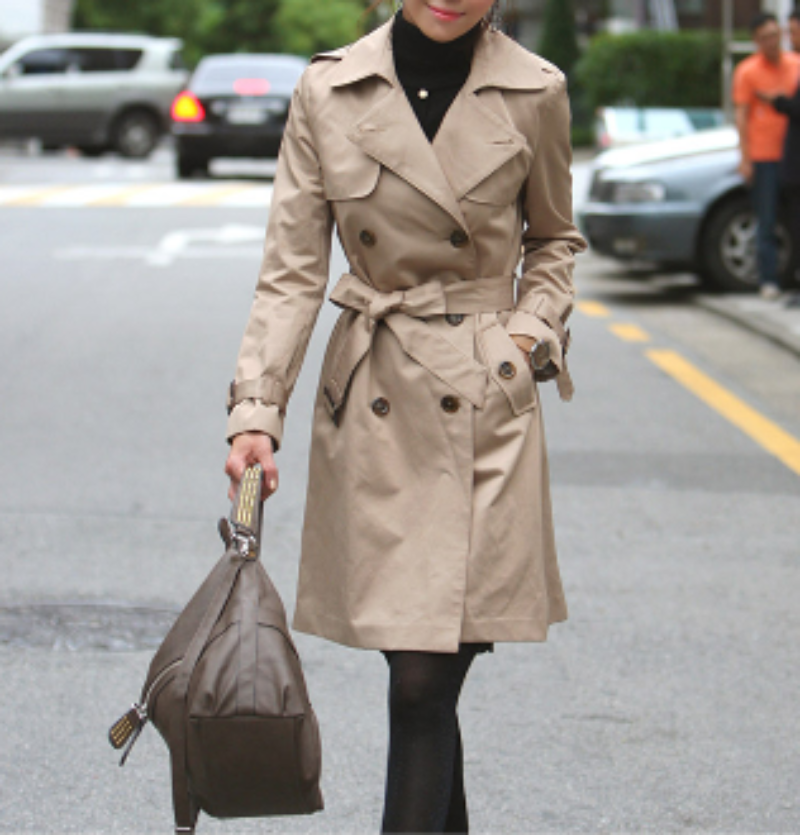 Double-Breasted Khaki Trench Coat for Women's Timeless Style