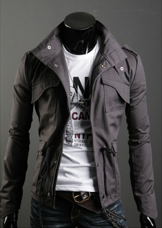 Short Parka with Stand-Up Collar for Men