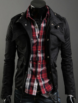 Short Parka with Stand-Up Collar for Men