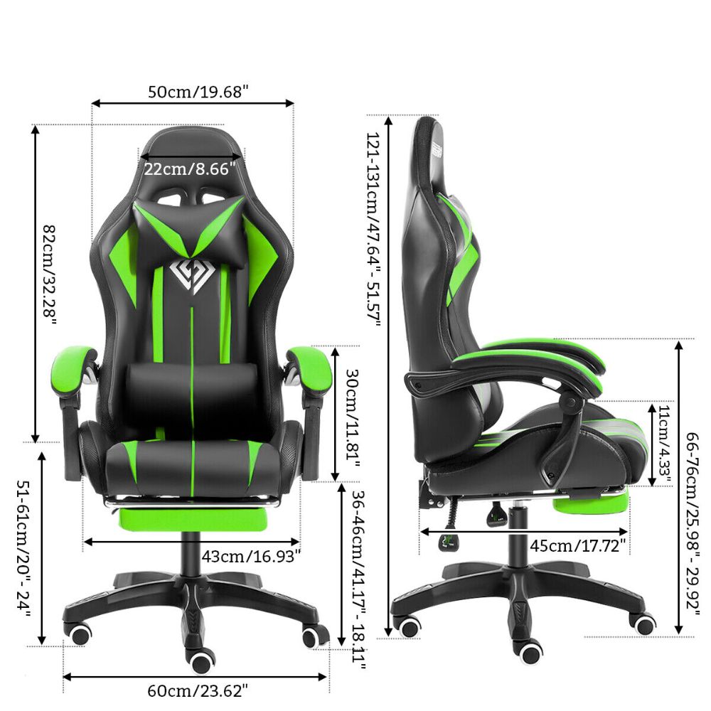 LED Gaming Chair with Built-In Footrest and Massaging Function