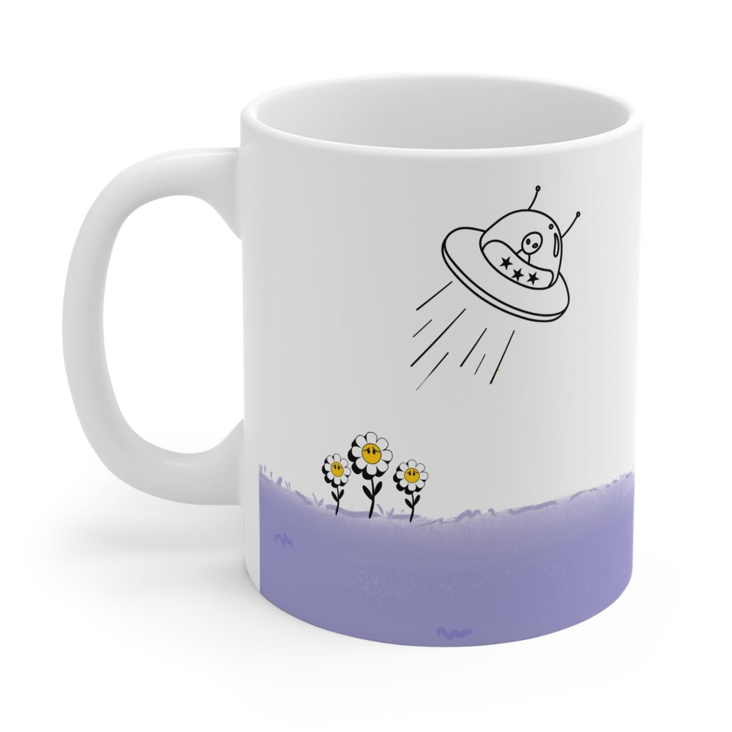 Mug Featuring Sunflowers Being Abducted by a UFO