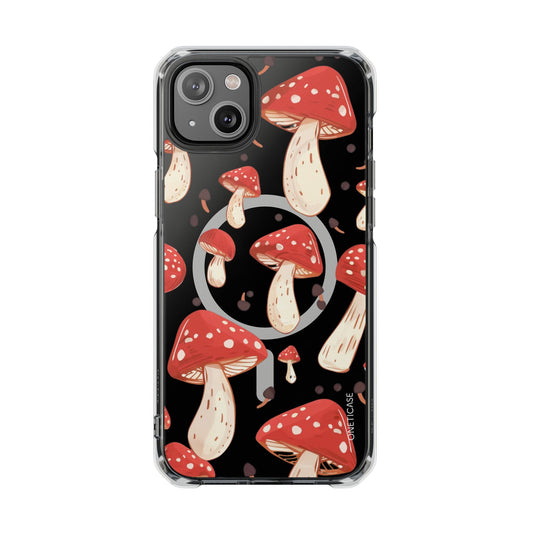 Magnetic Clear Case for iPhone Series - Red Mushroom Design