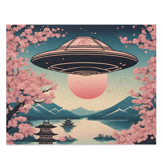 500-Piece Jigsaw Puzzle Featuring Retro Cherry Blossoms and Extraterrestrial Art