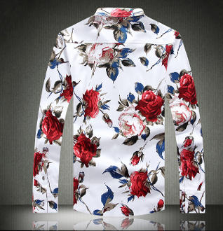 Long Sleeve Red Floral Men's Shirt