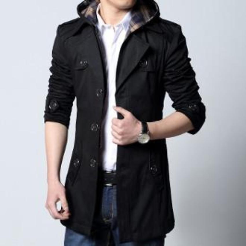Detachable Hooded Beige Men's Trench Coat