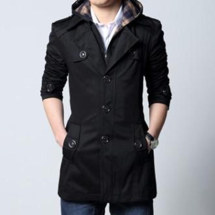 Detachable Hooded Beige Men's Trench Coat