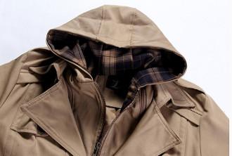 Detachable Hooded Beige Men's Trench Coat
