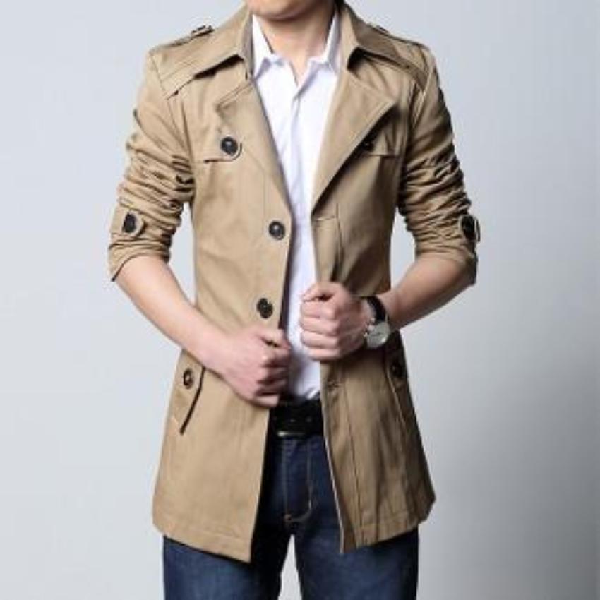 Detachable Hooded Beige Men's Trench Coat