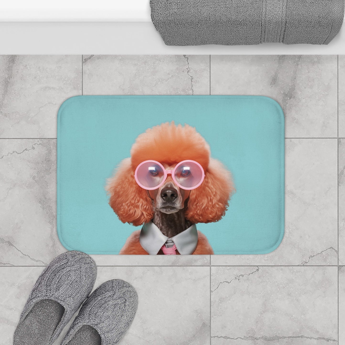 Stylish Canine with Sunglasses Bath Mat