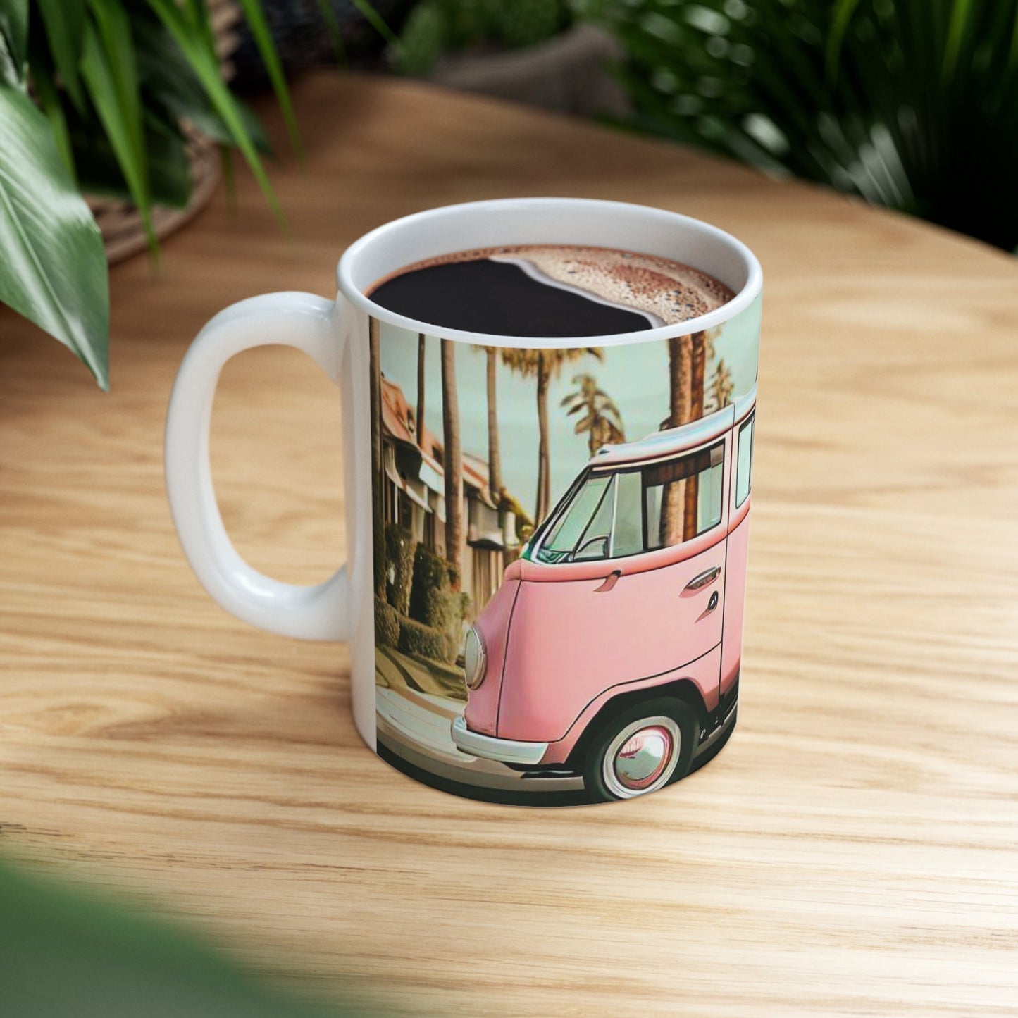 Pink Vintage Van Mug for Coffee and Tea