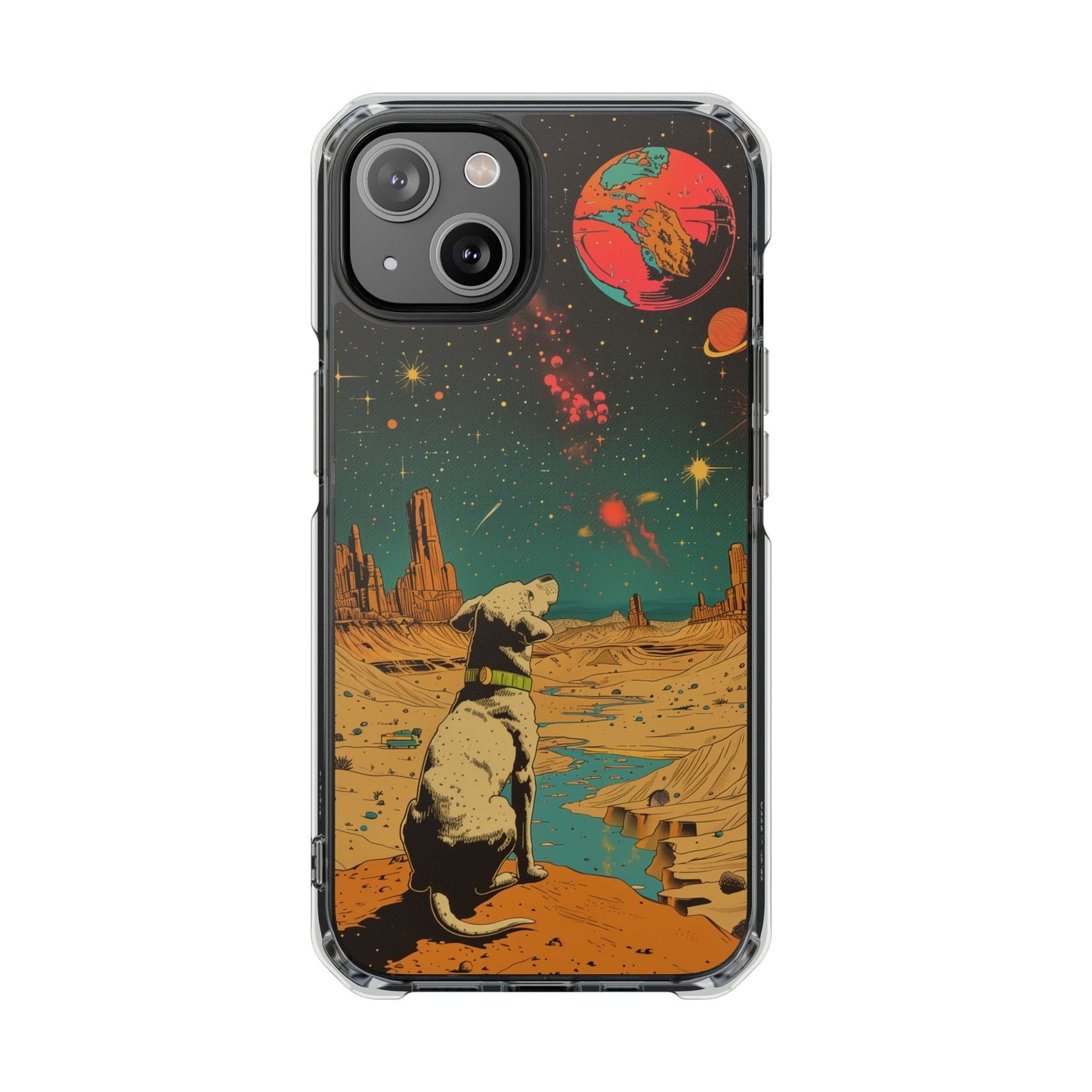 Clear Magnetic Case for iPhone Series with Vintage Canine Space Traveler Design