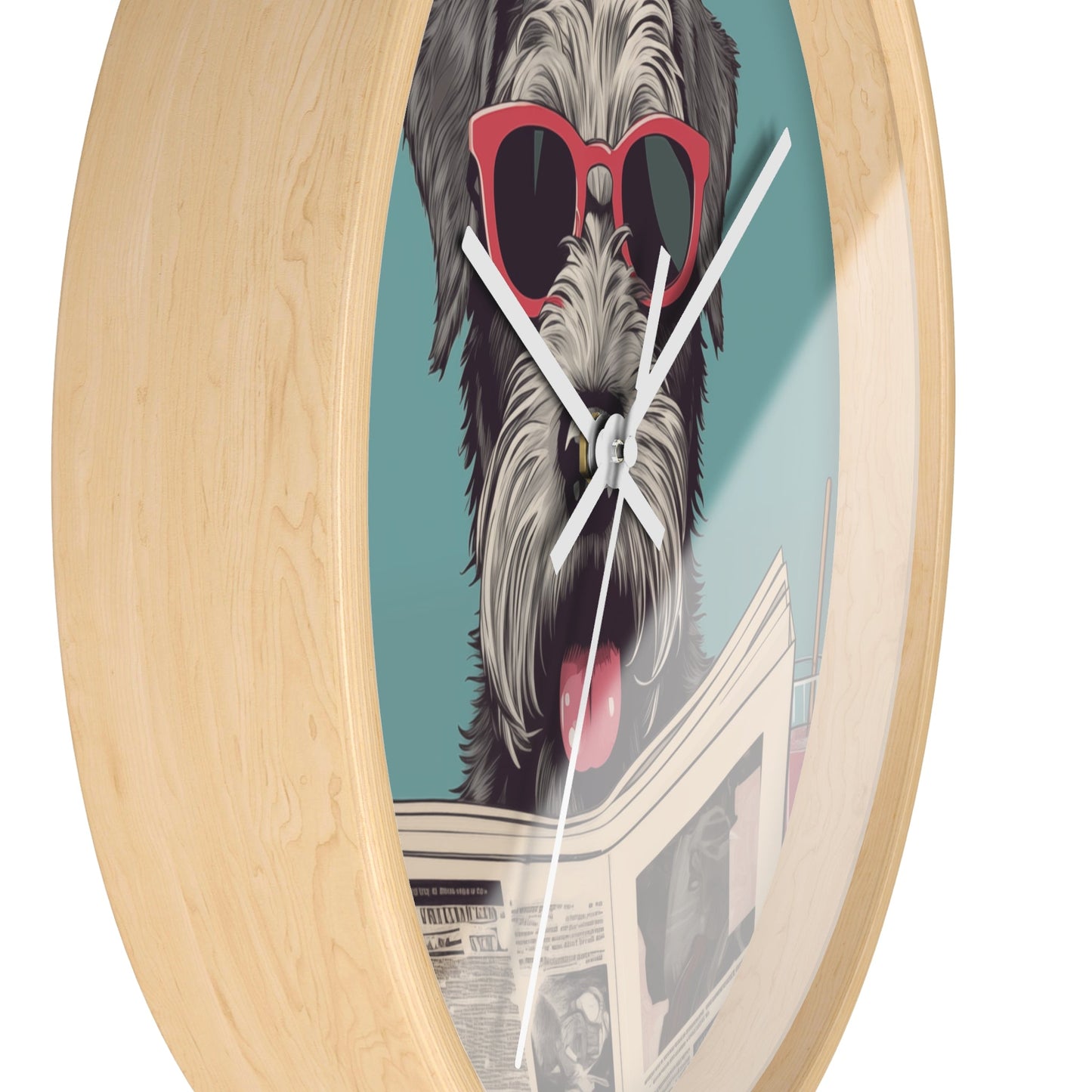 Reading Schnauzer Wall Clock - Stay punctual and add a touch of canine charm to your home or office with this unique wall clock featuring a Schnauzer catching up on the latest news.