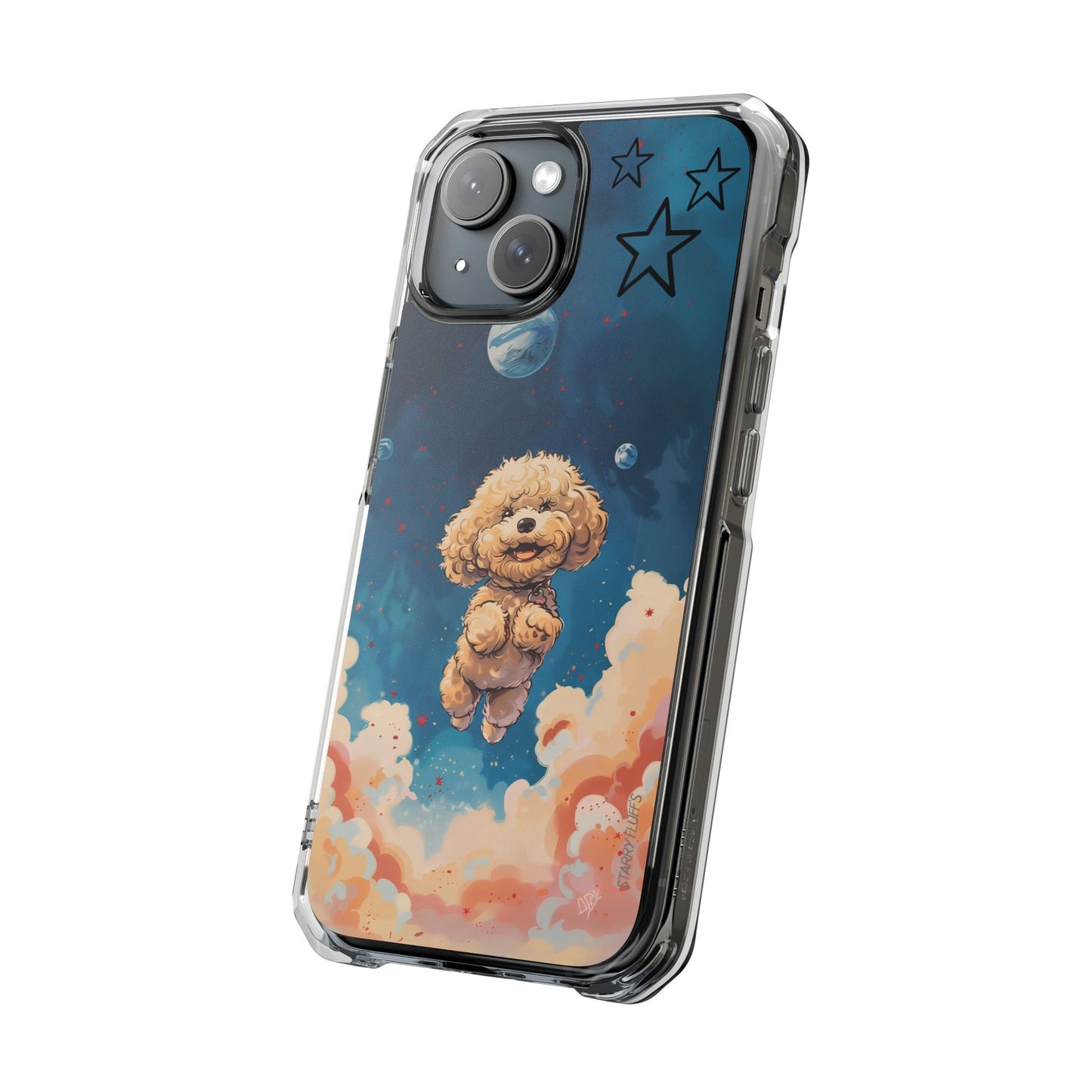 Clear Magnetic Case with Floating Poodle in Outer Space Design for iPhone Series by Starry Fluff's - Pookie Poodle Edition