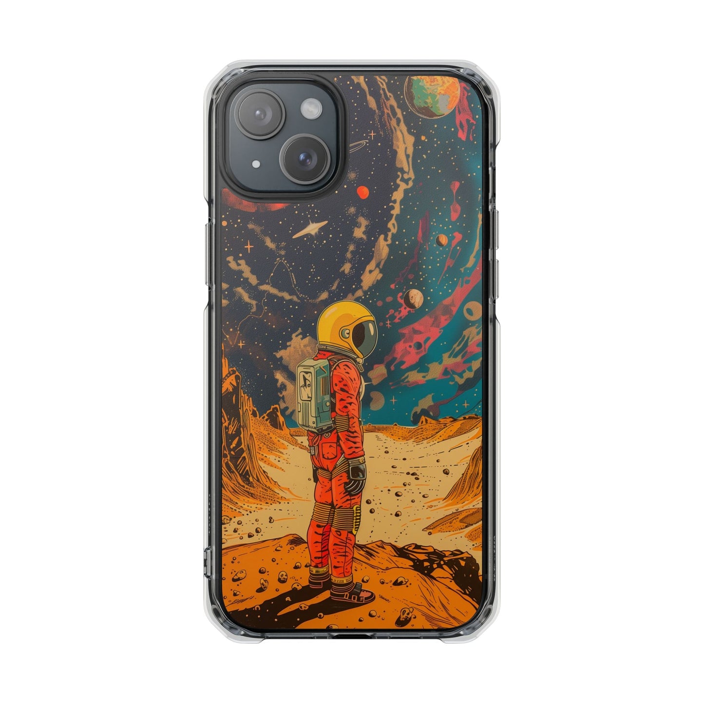 Clear Magnetic Case with Retro Astronaut Design for iPhone Models