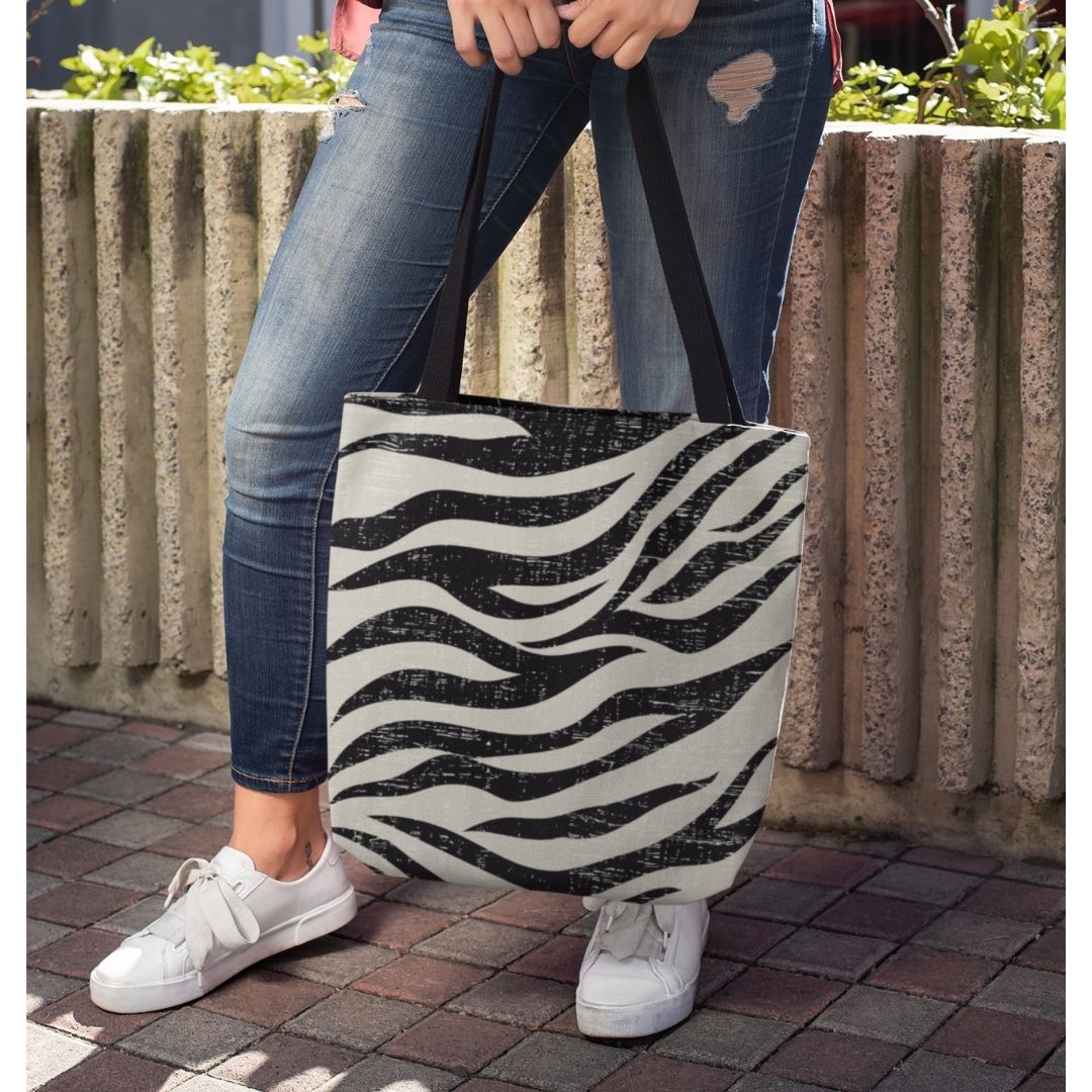 Medium Beach Shopper Tote Bag with a Striking Zebra Pattern