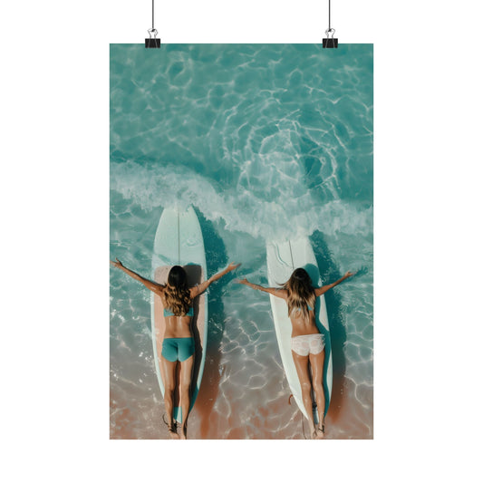 Beach Poster Featuring Female Surfers