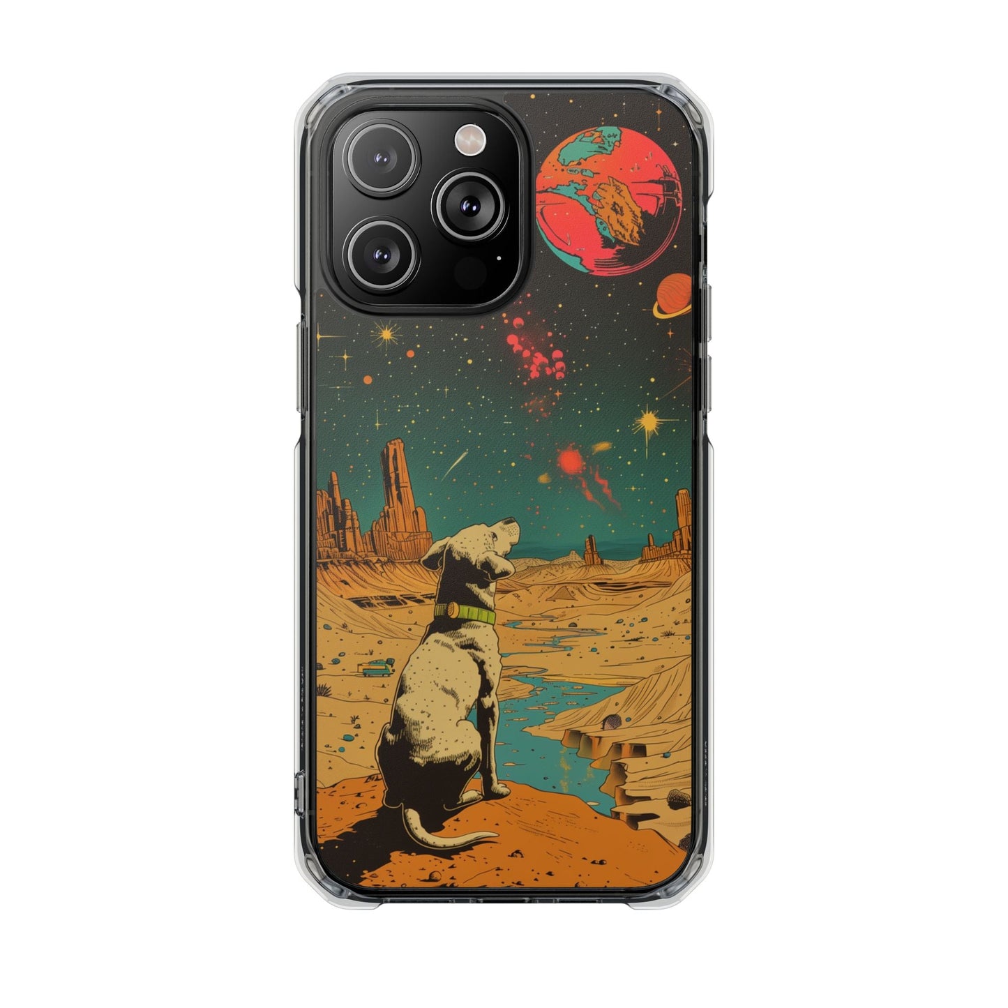 Clear Magnetic Case for iPhone Series with Vintage Canine Space Traveler Design