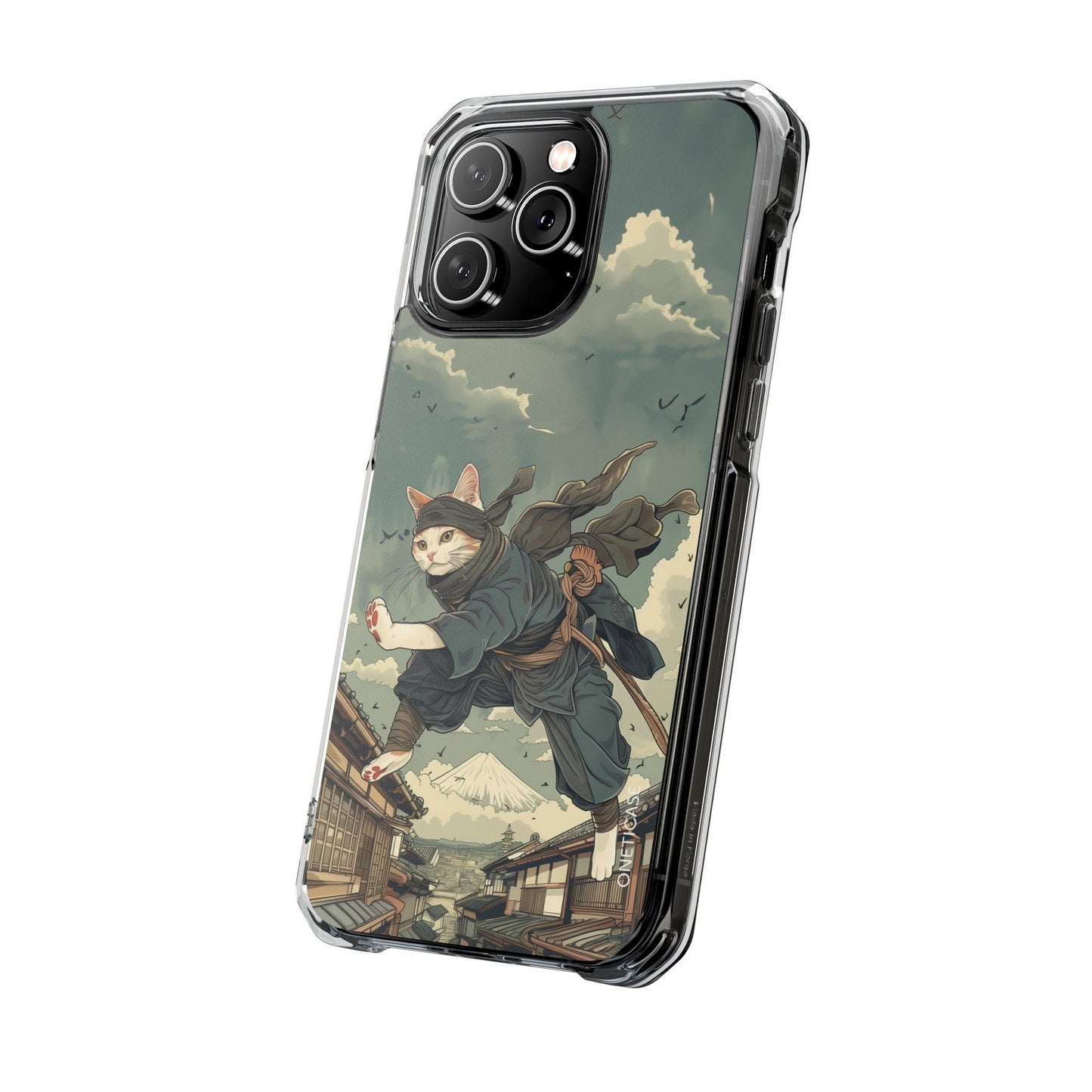 Stealthy Magnetic Clear Case for iPhone Series with Ninja Feline Design