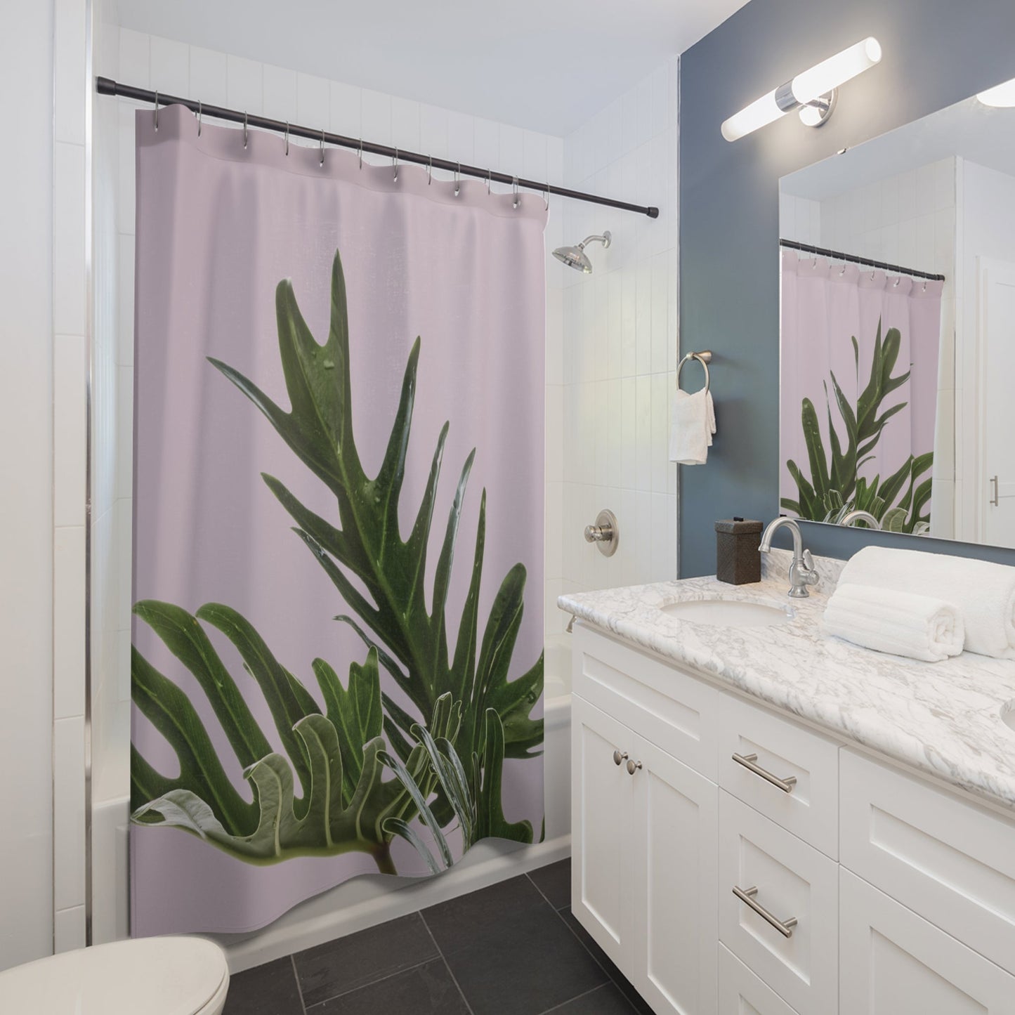 Pink Philodendron Patterned Shower Curtain