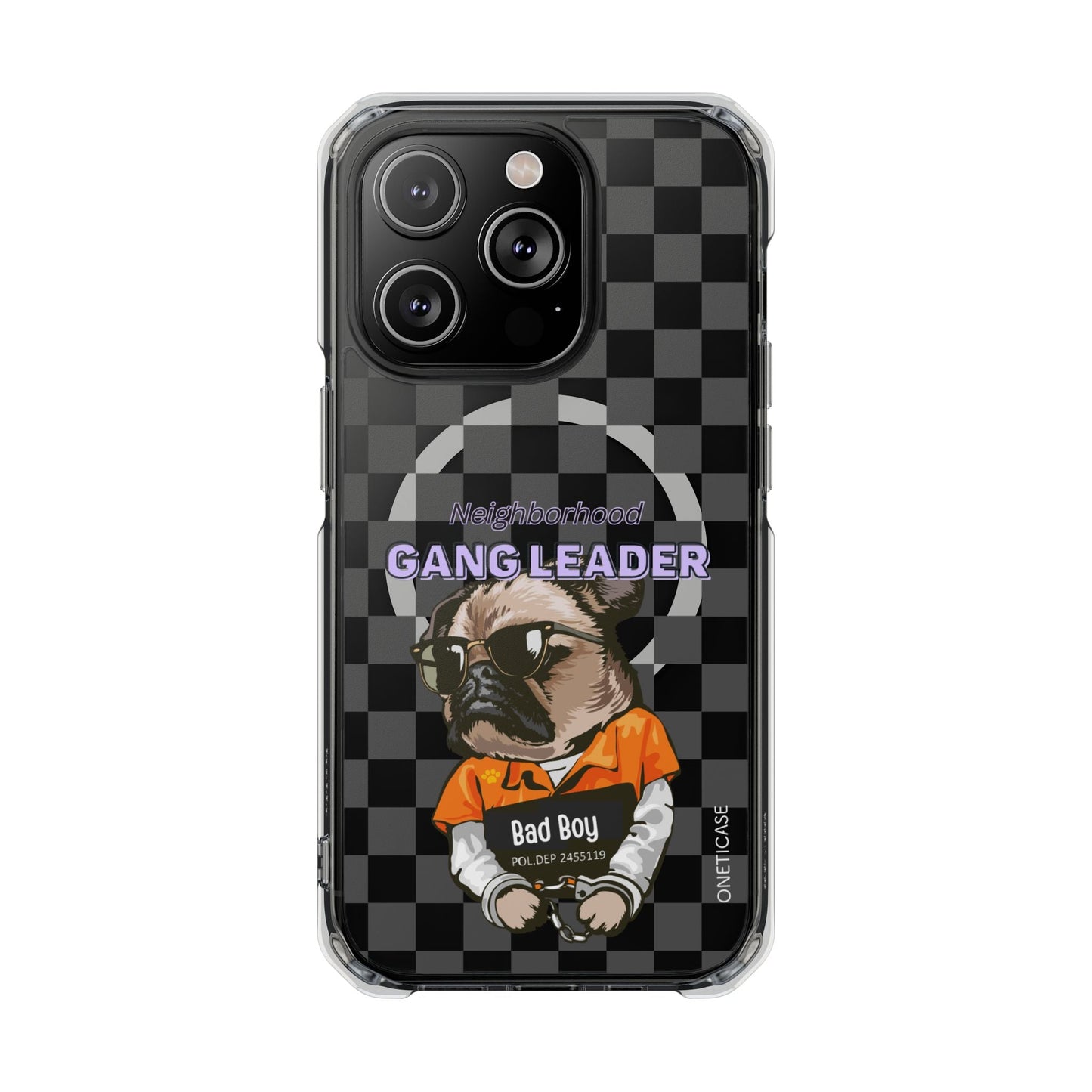 Magnetic iPhone Case with Clear Back featuring a Pug Design