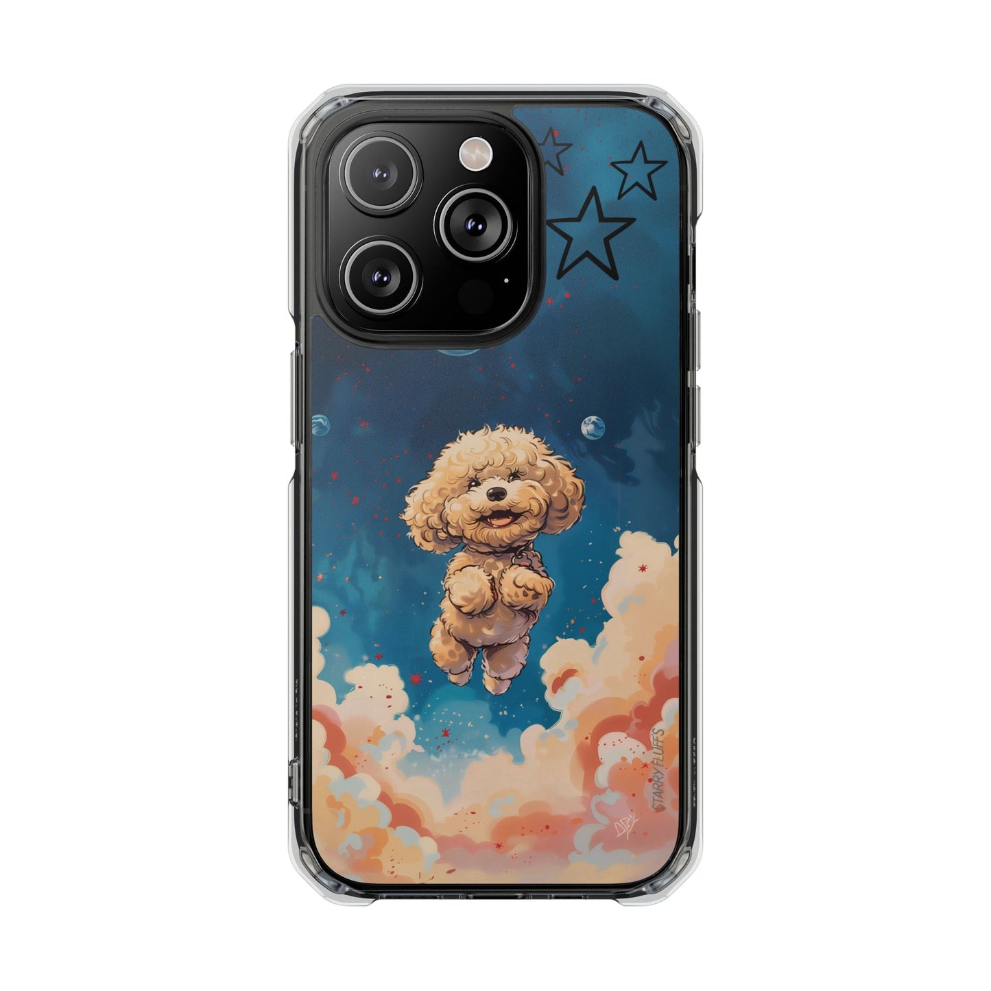 Clear Magnetic Case with Floating Poodle in Outer Space Design for iPhone Series by Starry Fluff's - Pookie Poodle Edition