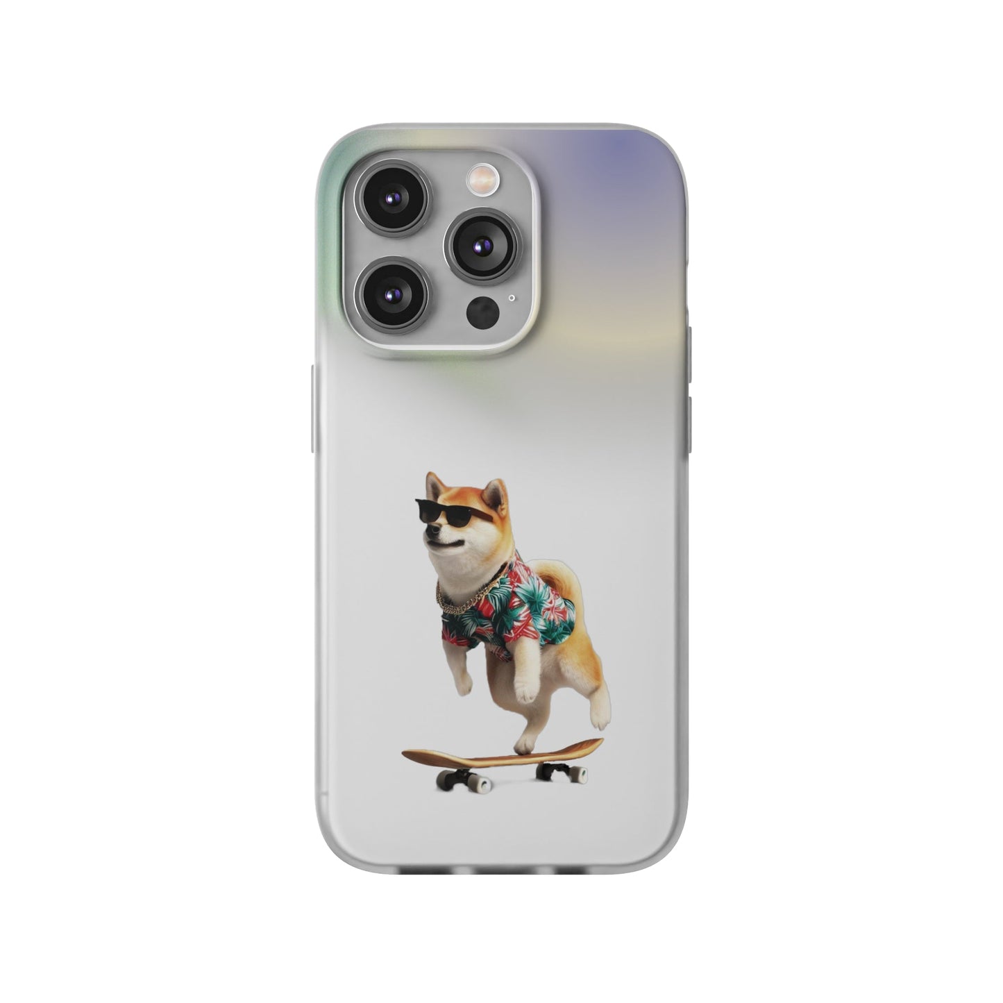 Semi-Transparent Shiba Inu iPhone Case with a Hawaiian Flair