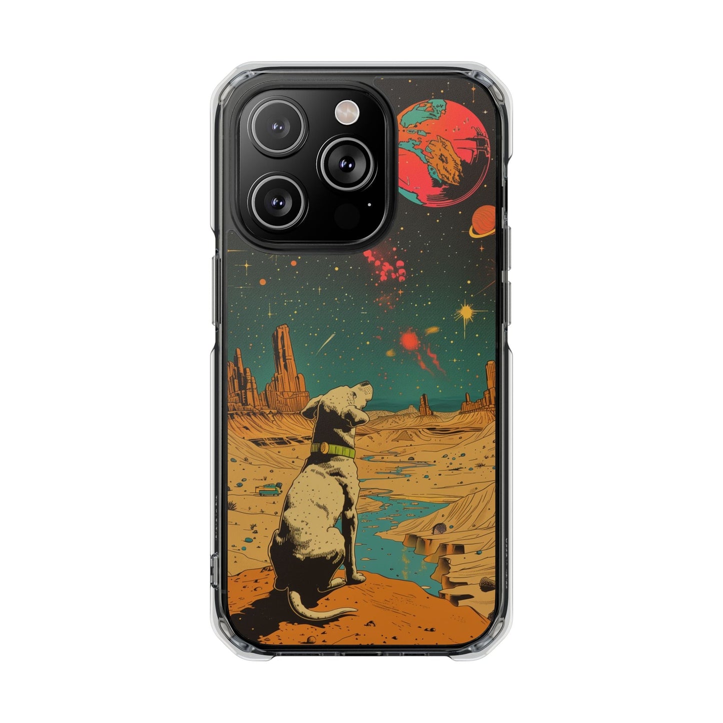 Clear Magnetic Case for iPhone Series with Vintage Canine Space Traveler Design