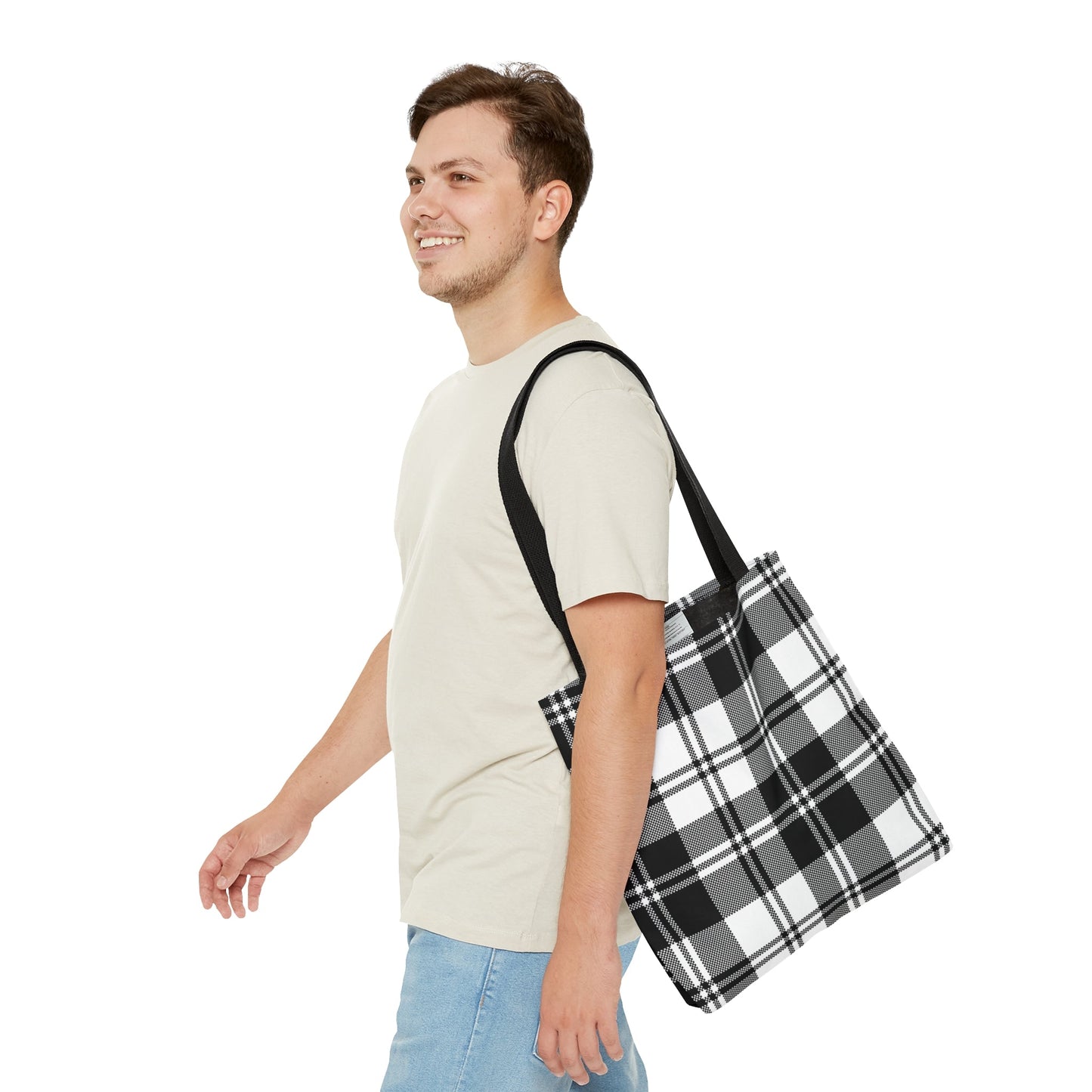 Checkered Plaid Tote Bag in Black