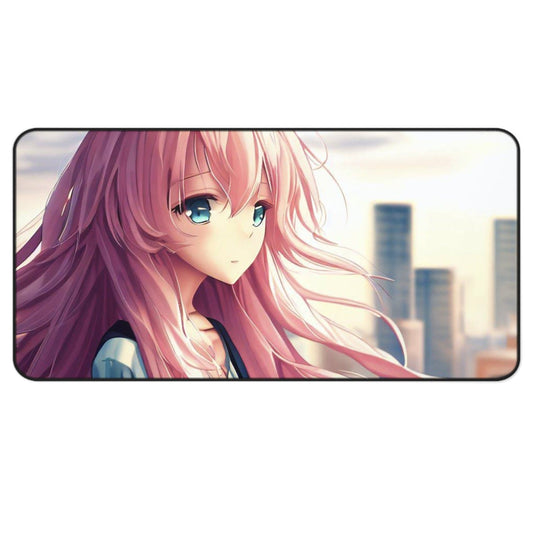 Large Pink Mouse Pad featuring an Anime Girl with Colorful Hair