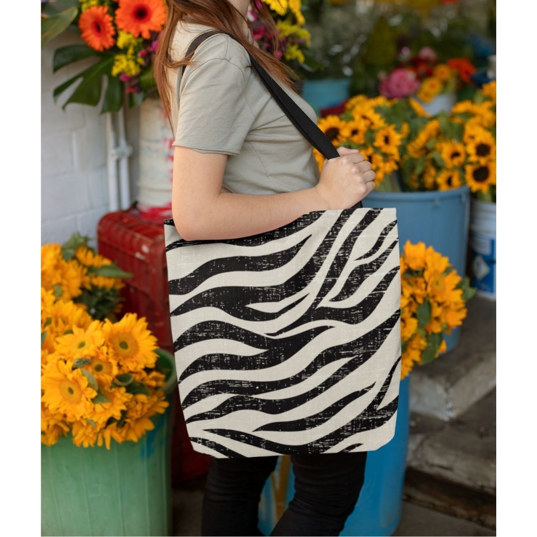 Medium Beach Shopper Tote Bag with a Striking Zebra Pattern