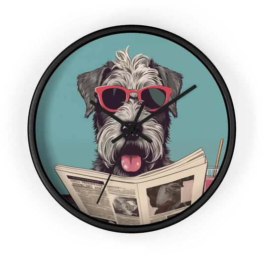 Reading Schnauzer Wall Clock - Stay punctual and add a touch of canine charm to your home or office with this unique wall clock featuring a Schnauzer catching up on the latest news.