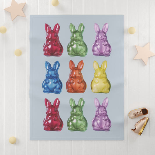 Gray Soft Fleece Baby Blanket with Gummy Rabbit Design