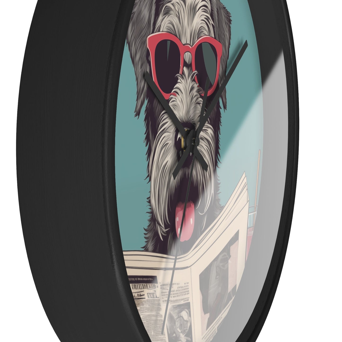 Reading Schnauzer Wall Clock - Stay punctual and add a touch of canine charm to your home or office with this unique wall clock featuring a Schnauzer catching up on the latest news.