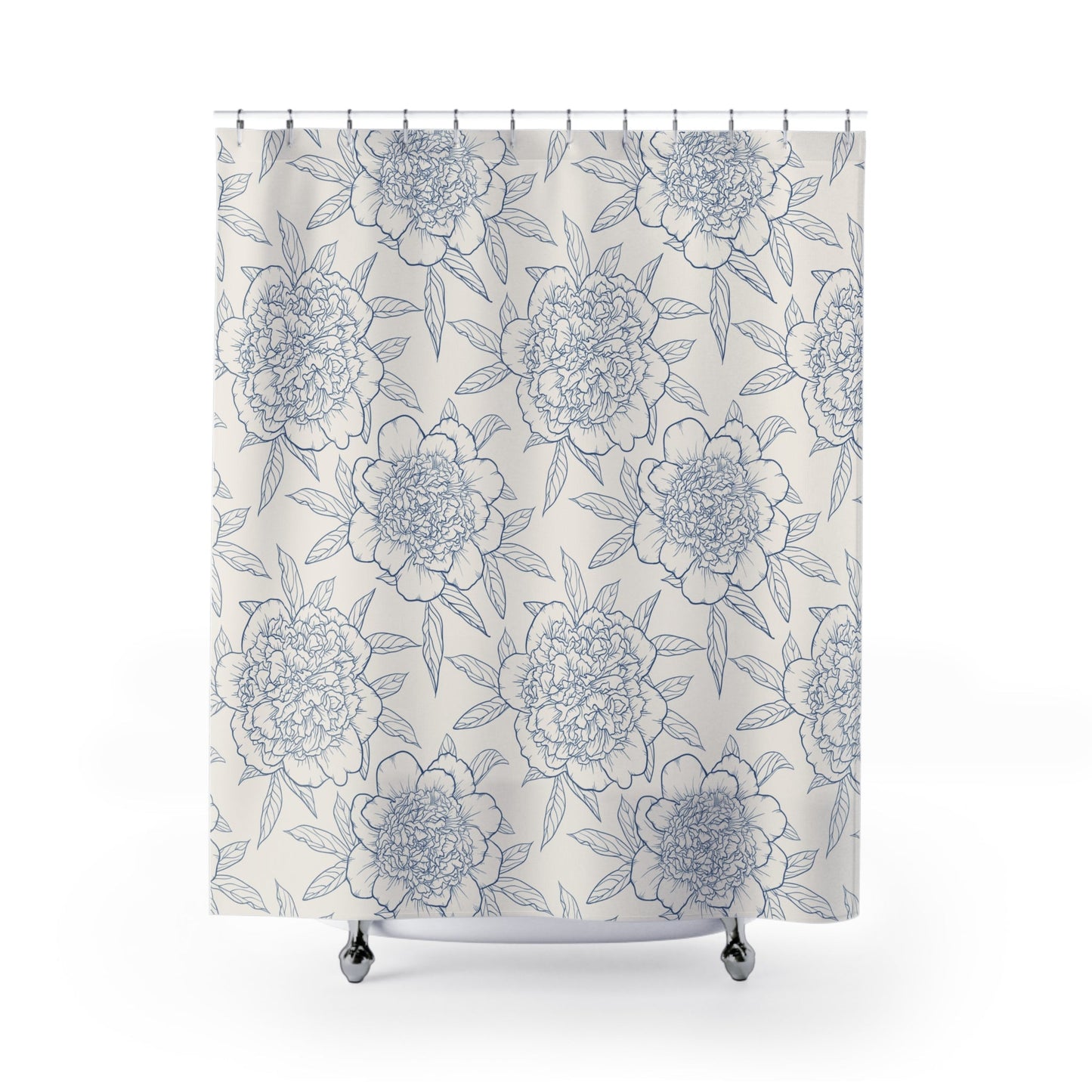 Floral Shower Curtain with Blue Outlines