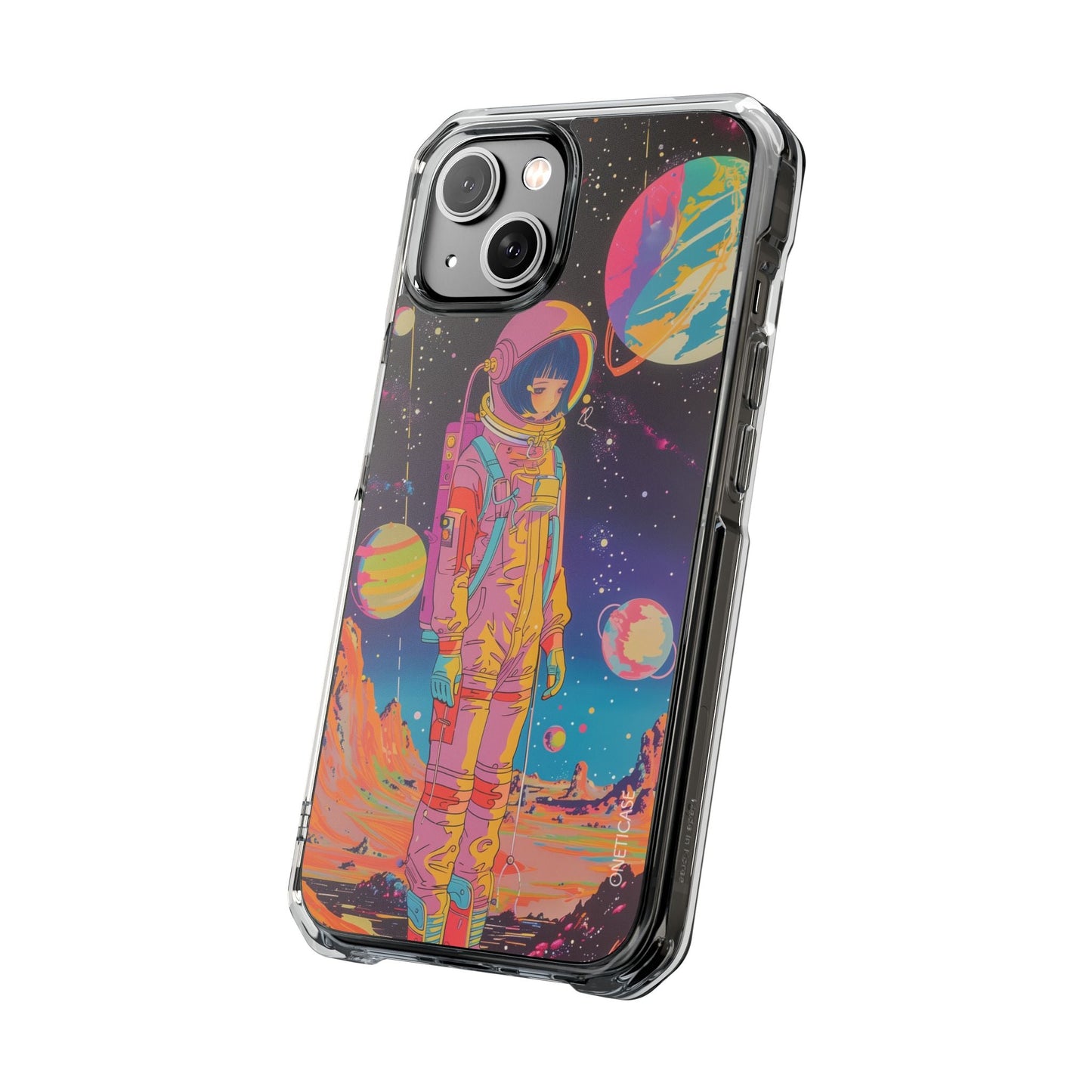 Girl Astronaut Anime on Planet X - Retro Magnetic Clear Case for iPhone Series