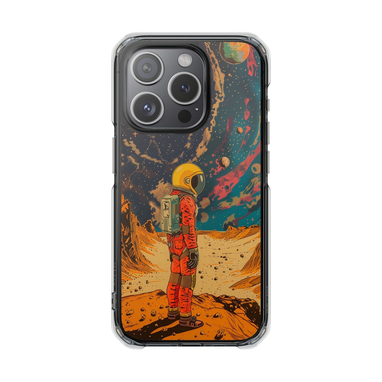 Clear Magnetic Case with Retro Astronaut Design for iPhone Models