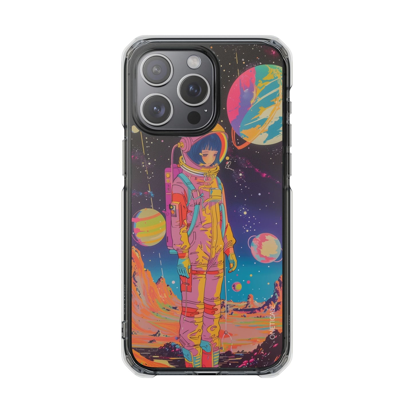 Girl Astronaut Anime on Planet X - Retro Magnetic Clear Case for iPhone Series