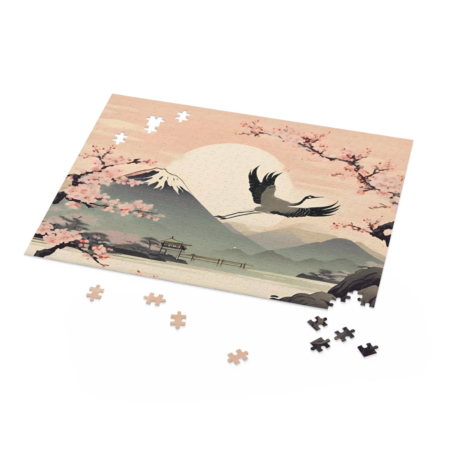 500-Piece Jigsaw Puzzle Featuring Vintage Japanese Artwork of a Crane